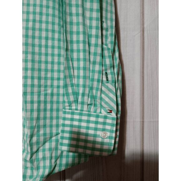 Tommy Hilfiger Shirt Men's 16 Green Gingham Button Front Long Sleeve - Picture 5 of 8